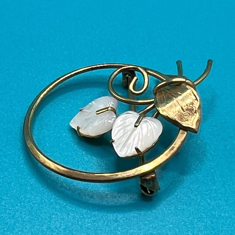 Vintage Creed Brooch Mother of Pearl 1/20 12 KT GF Abalone Gold Tone Pin - Picture 4 of 11
